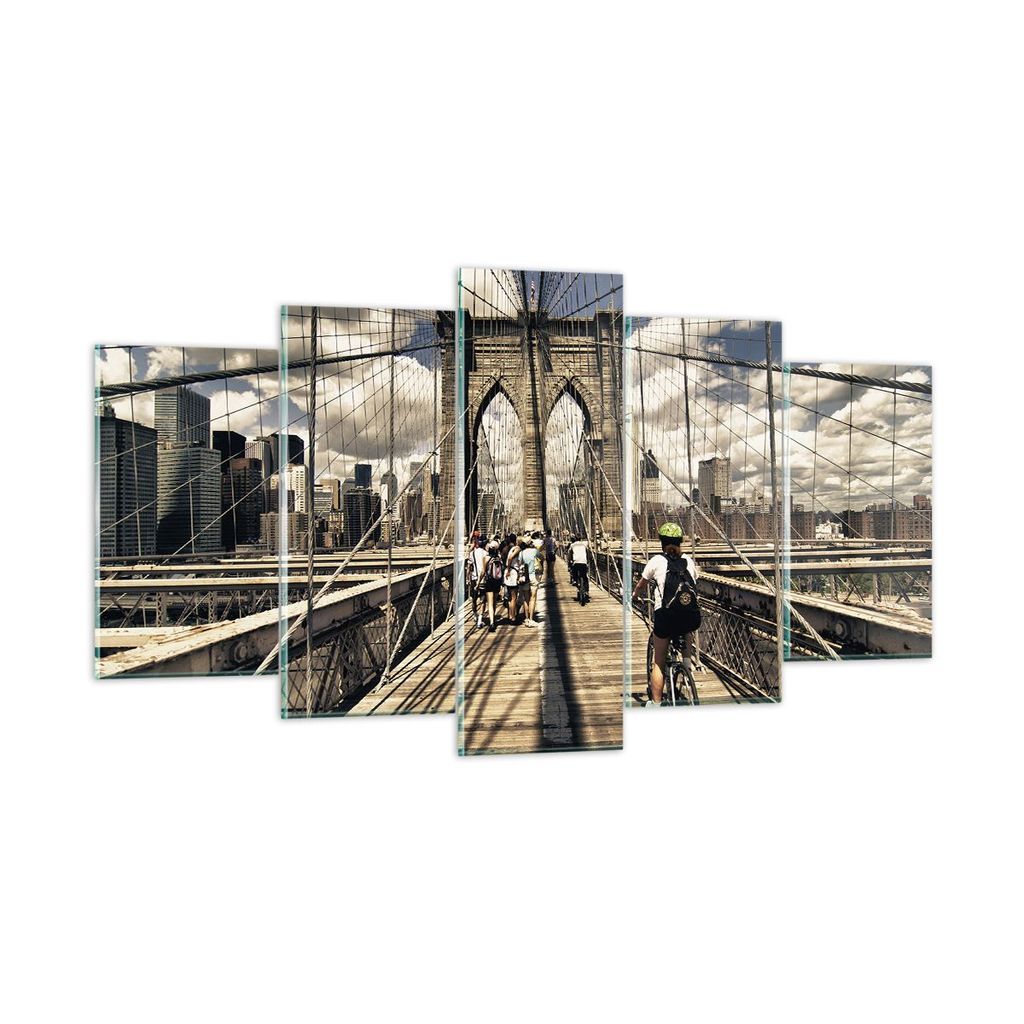 Bilder auf glas - Amerika brooklyn brücke bau - 160x85cm - Glasbilder - Wandbilder - Kunstdruck - zum Aufhängen bereit - Wanddekoration aus Glas ...