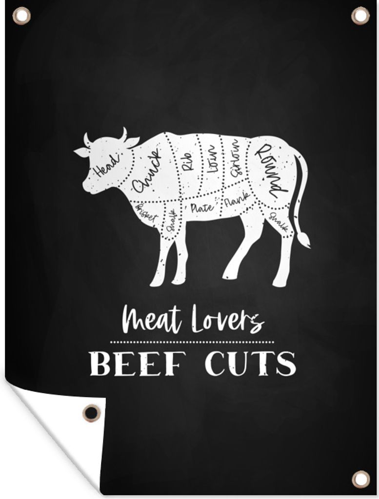 MuchoWow 60x80 cm Outdoor-Poster Gartendeko Sichtschutz Garten Poster für den Garten Kuh - Küche - Fleisch