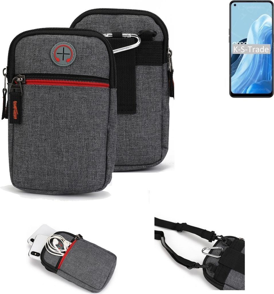 K-S-Trade Holster Gürteltasche kompatibel mit Oppo Reno8 Lite 5G Handy Tasche Schutz Hülle grau Zusatzfächer 1x