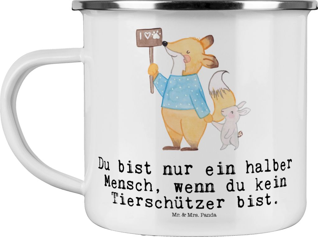Mr. & Mrs. Panda Emaille Becher Tierschützer Herz - Weiß - Geschenk, Outdoor Tasse, Teetasse, Haferl, Pott
