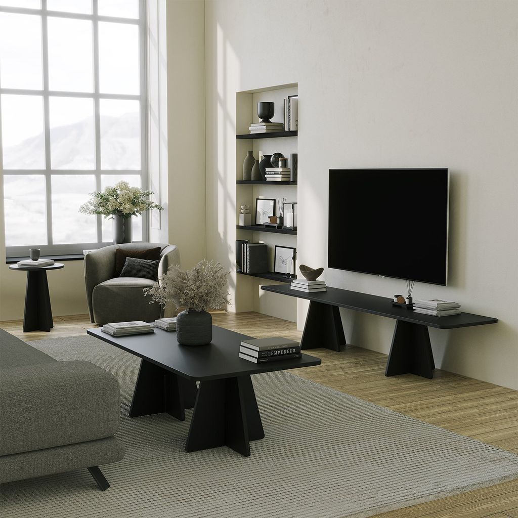 Skye Decor, Mushroom - Black, TV-Einheit, 100 % MELAMINBESCHICHTETE SPANPLATTEN, Schwarz, 180 x 42 x 40 cm