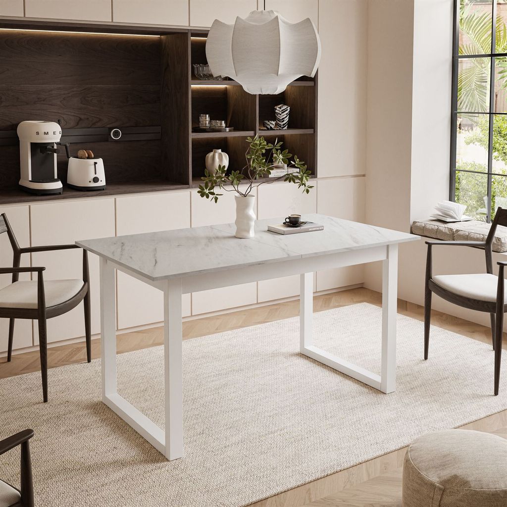 ARTON II ausziehbarer Tisch 140 cm, Weiße Metalbeine U, Produktbild 