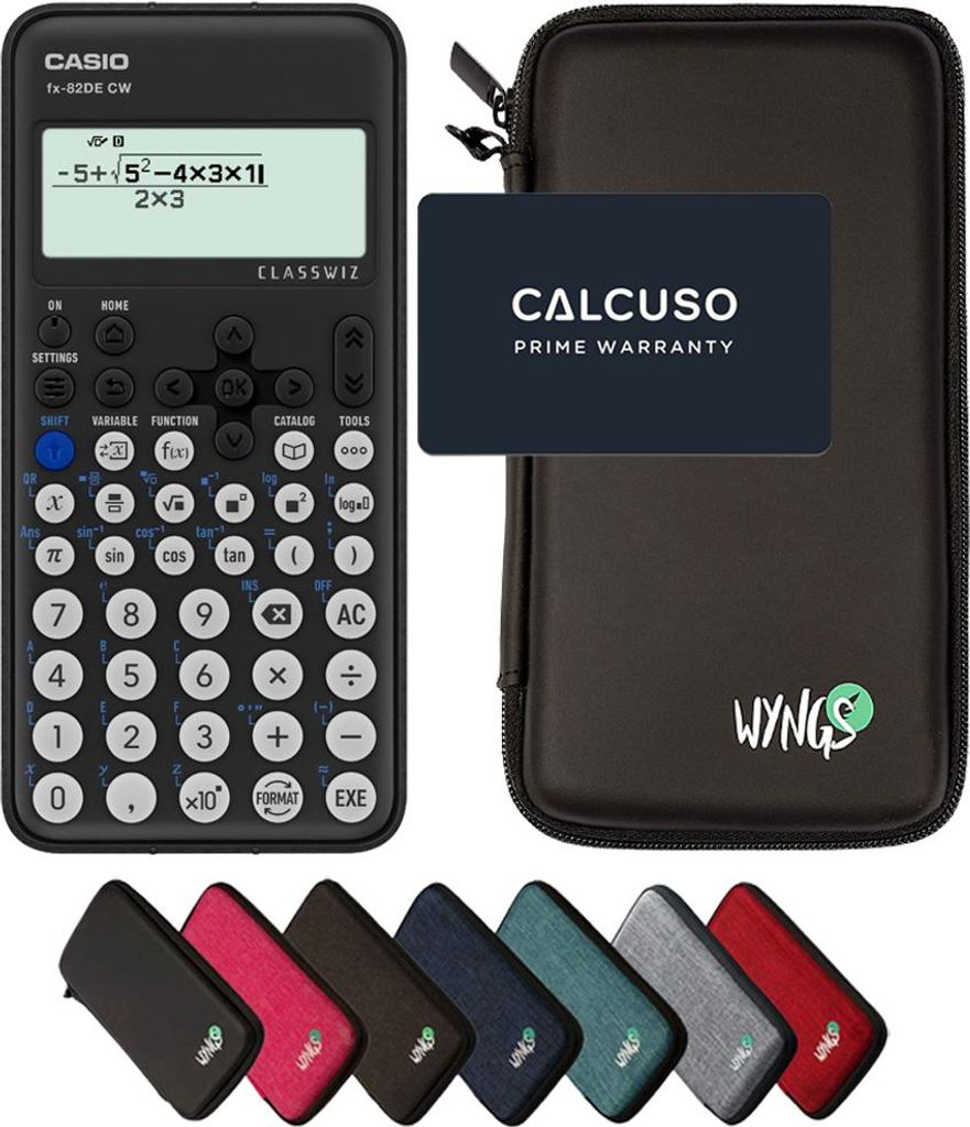 Casio fx-82DE CW ClassWiz inkl. WYNGS Schutztasche Schwarz - Wissenschaftlicher Taschenrechner - Basic Set