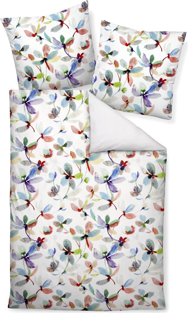 Traumschloss Mako Satin Bettwäsche - bunte Blumen dargestellt in Aquarell-Optik 155 x 220 cm bunte Blumen dargestellt in Aquarell-Optik