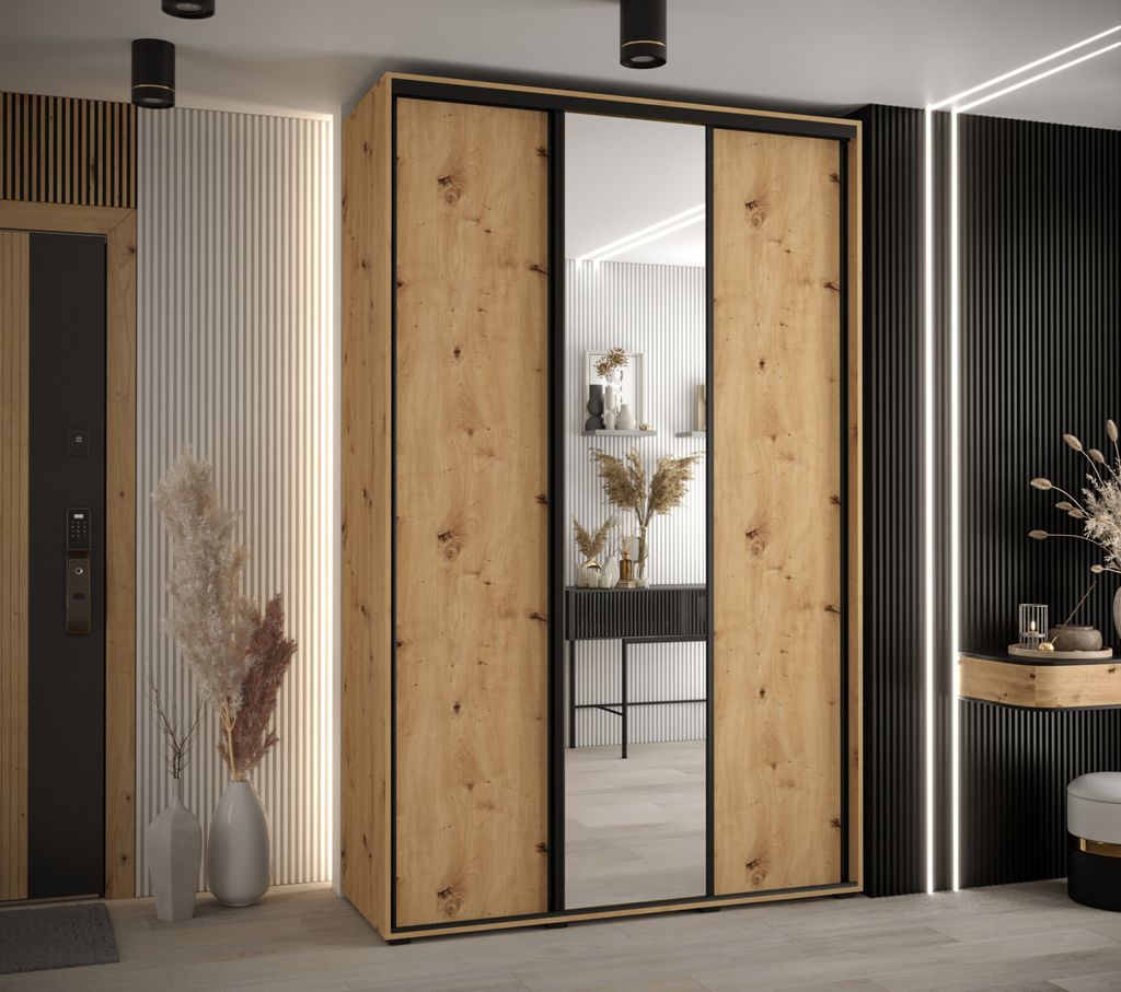 Kleiderschrank YVONA 3 – 160/45 cm, Eiche handwerklich / schwarz