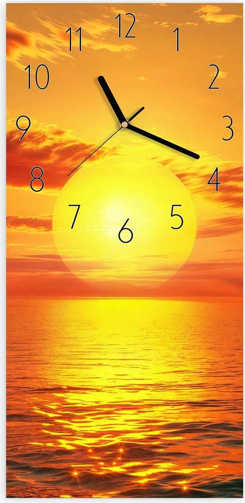 Wanduhr aus Glas mit Motiv Sonnenuntergang Meer- 30 x 60 cm - inkl. Aufhängesystem