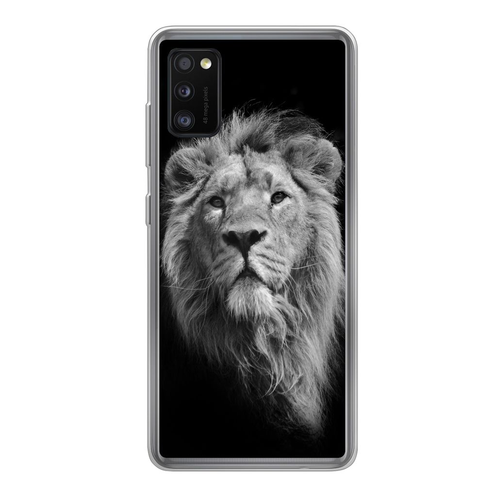 MuchoWow Handyhülle Schutzhülle Hülle für Samsung Galaxy A41 Löwe - Porträt - Schwarz - Weiß Silikon Softcase Handy Hülle - Mobiltelefon