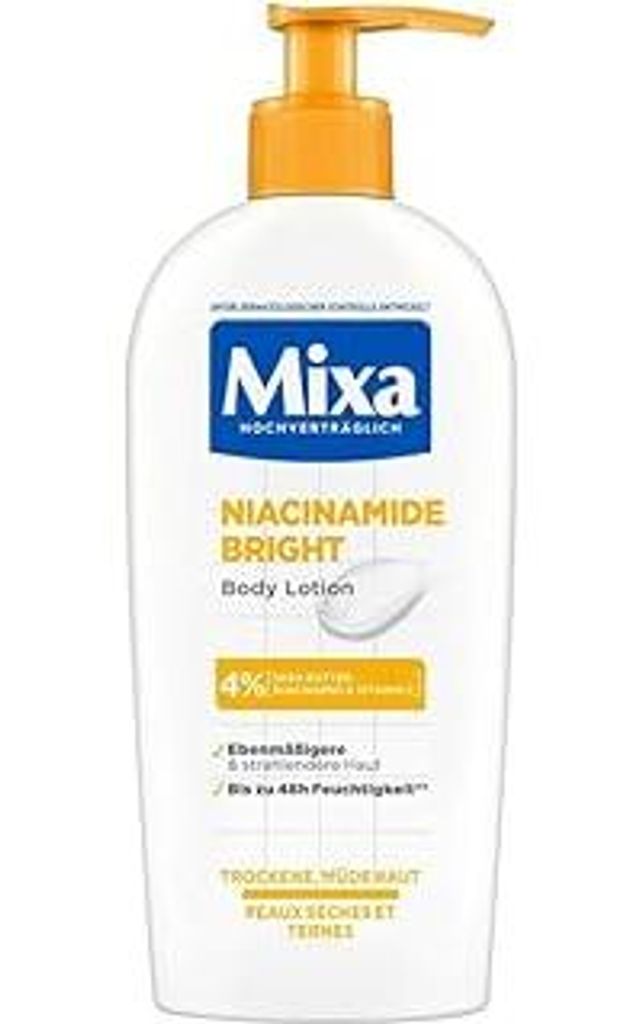 Mixa feuchtigkeitsspendende Bodylotion, Geeignet für Gesicht, Körper & Hände, Für trockene & müde Haut geeignet, Niacinamide Bright, Hypoaller...