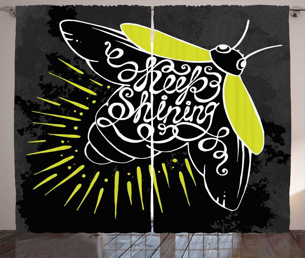 ABAKUHAUS Firefly Rustikaler Vorhang, halten Sie Kalligraphie, Wohnzimmer Universalband Gardinen mit Schlaufen und Haken, 280 x 175 cm, Gelb Grün ...