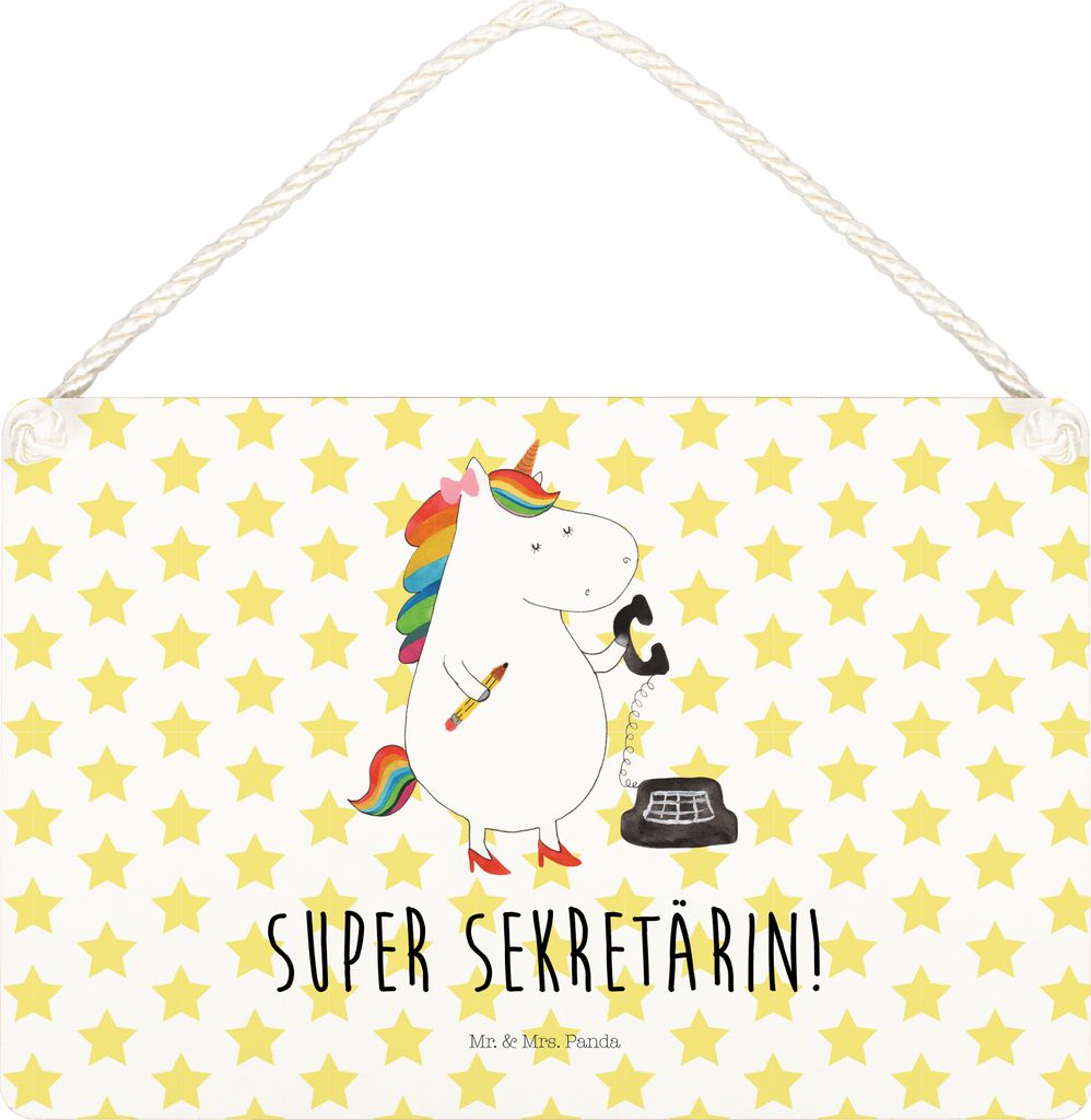 Mr. & Mrs. Panda Schild Einhorn Sekretärin DIN A5 - Weiß - Geschenk, Einhörner, Türschild, Unicorn, kleine aufmerksamkeit, Büro, Steuerkanzlei...