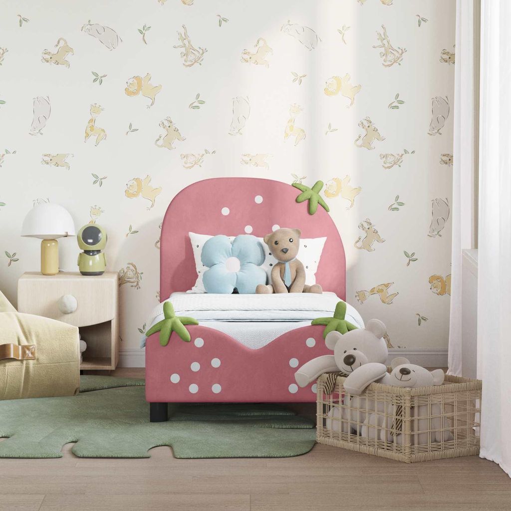 Cloris Designermöbel Kinderbettgestell mit Kopfteil Rosa 70 x 140cm Samt - 2026Neu712089 - Klassische BettenJugendbett Tagesbett