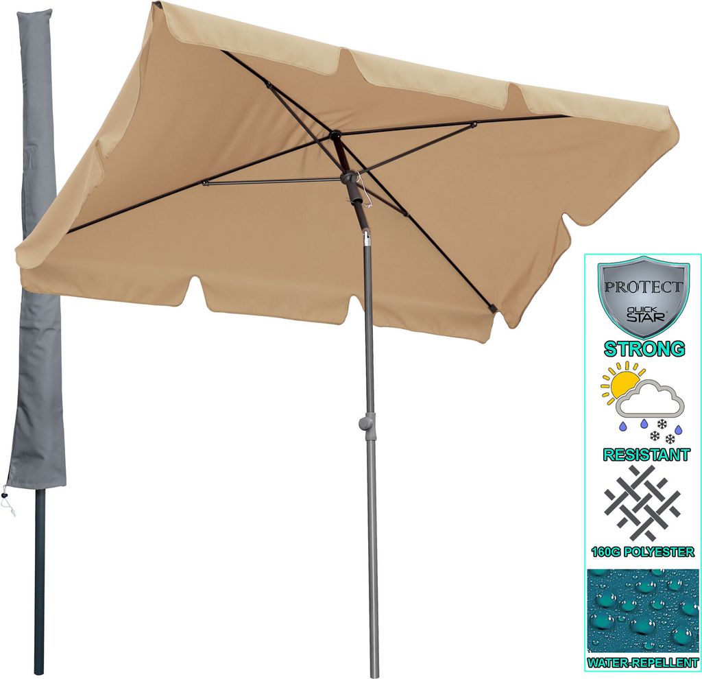 Balkon Sonnenschirm 200x125cm Balkonschirm Rechteckig Knickbar Sand Gartenschirm UV 50 mit Schutzhülle