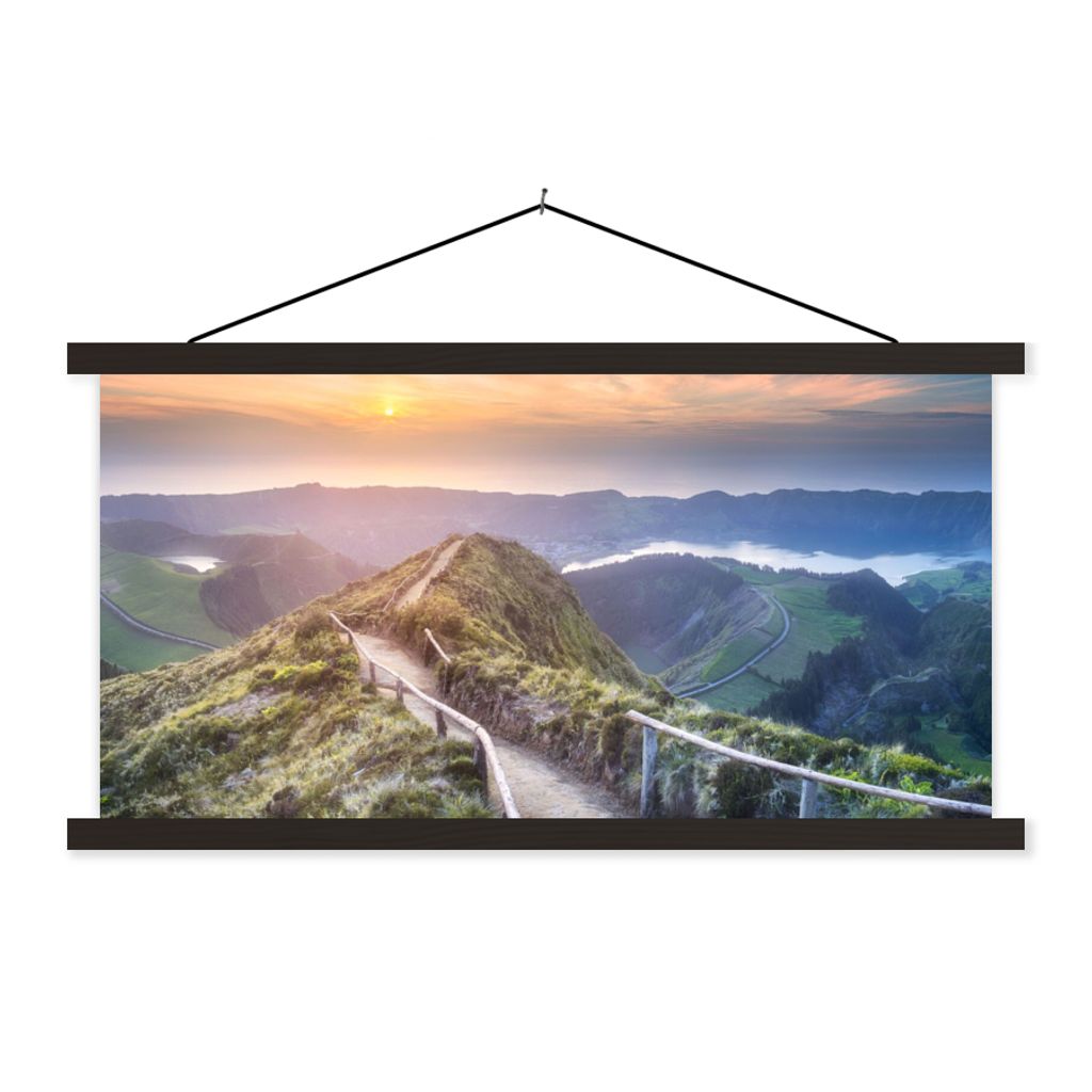 MuchoWow Textilposter Berge - Sonne - Natur 150x75 cm mit schwarzem Rahmen - Posterleiste