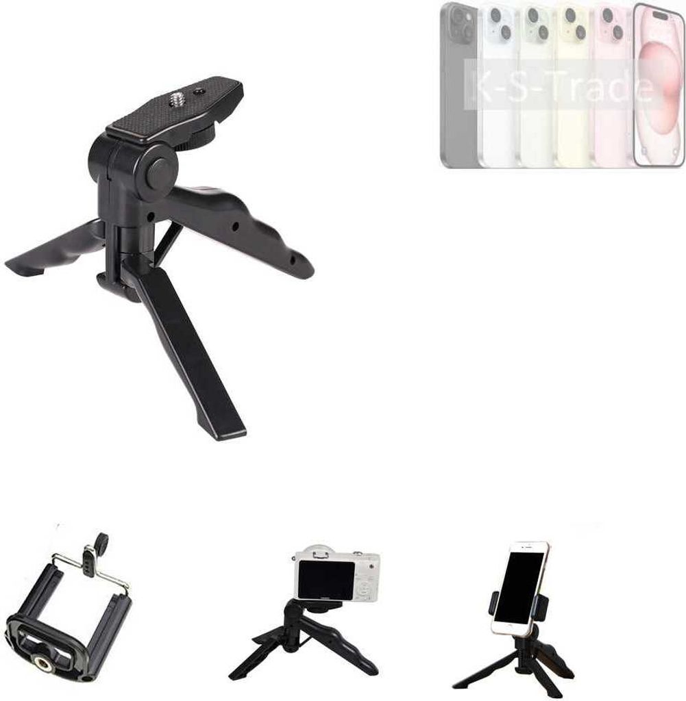 K-S-Trade Stativ Tisch-Ständer Dreibein Handy-Stativ Ständer kompatibel mit Apple iPhone 15 Mini-Stativ Smartphone Tripod Handy-Stativ aus Plastik