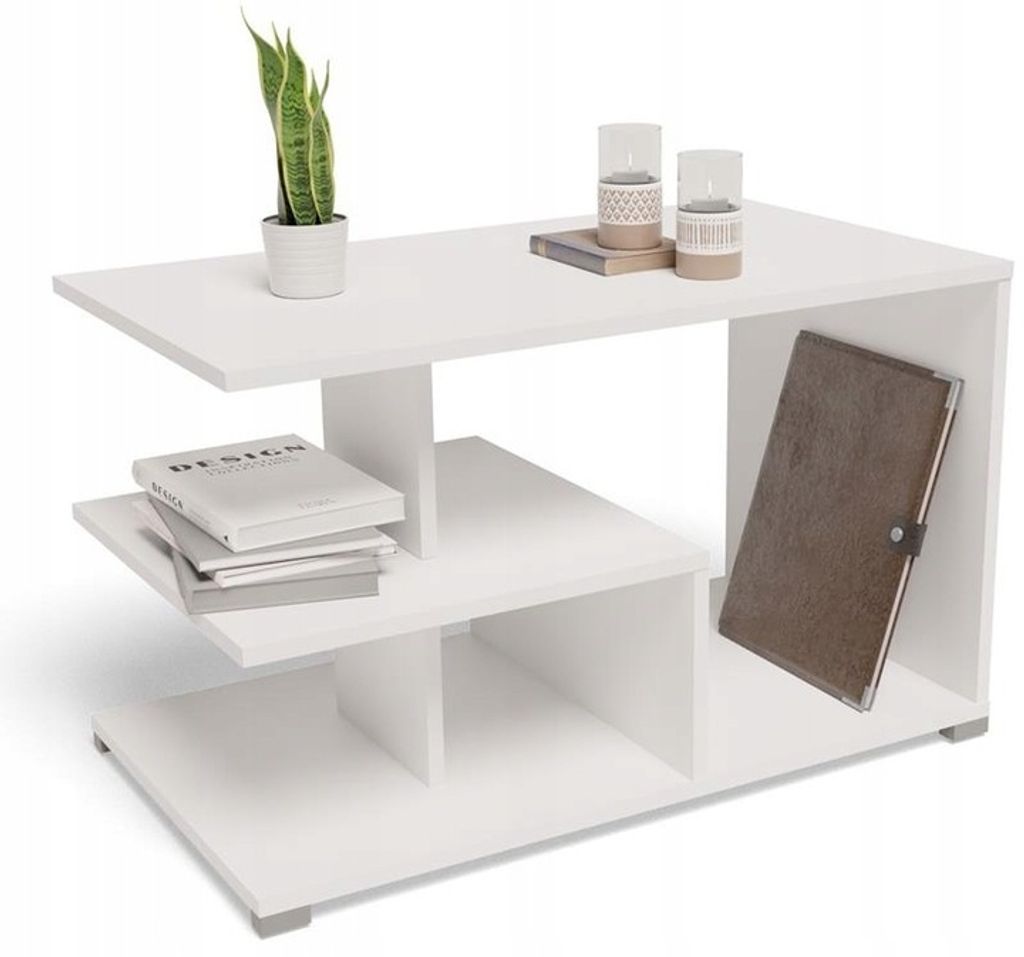 MATKAM Couchtisch TEXAS EX3, H55 x B90 x T51 cm, Moderne Wohnzimmertisch aus 18mm Laminat, Stilvoll (Weiß)