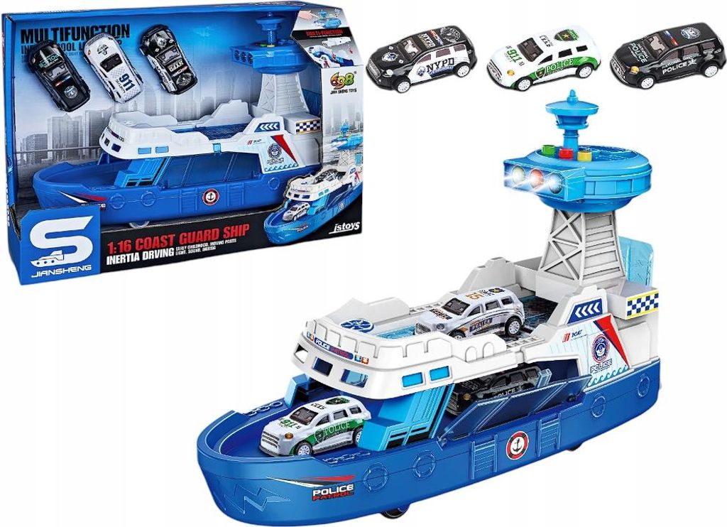 Nave della Polizia Effetti Luce Suono Auto Set Blu Immagine del prodotto 
