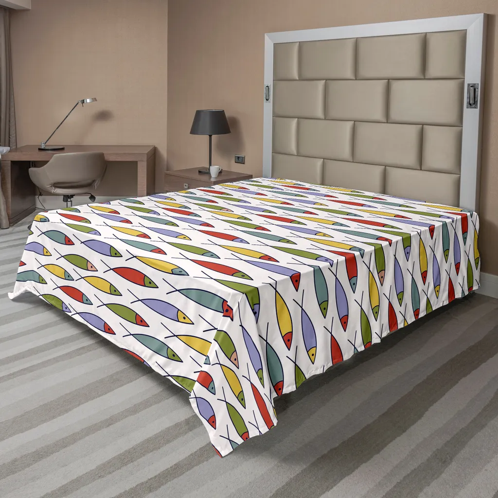 Drap housse décoratif pour lit XXL thème mer et poissons minimalistes