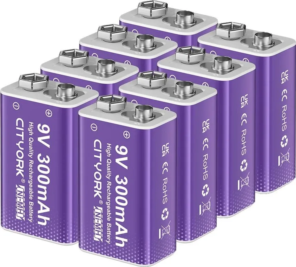 Batteries 9V pour Détecteur de Fumée et Micro : Lot de 8 + Chargeur
