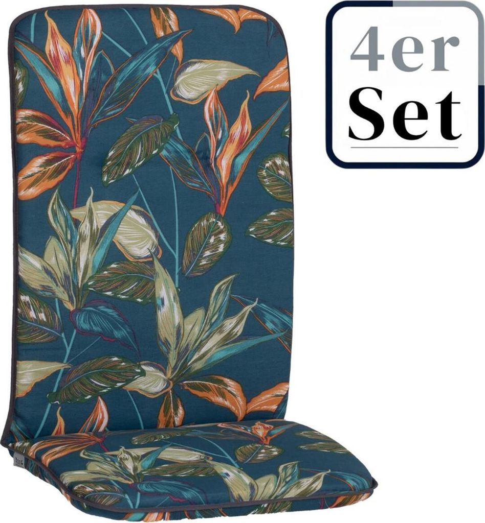 4er Set Hochlehner Auflage Enschede, Motiv - Blätter, blau, 114x47x5cm
