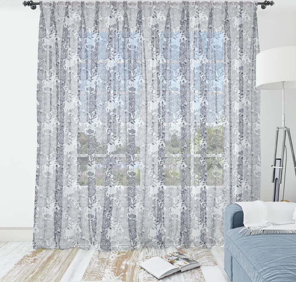 Arazzo Gigante 274x274 ABAKUHAUS Fiori Blu Notte | Raso Lavabile