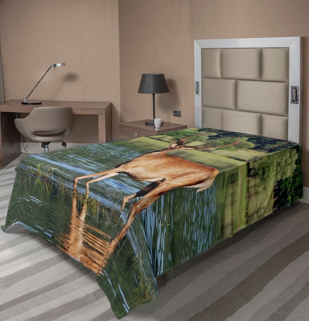 ABAKUHAUS Hirsch Bettlaken, Nette Gebirgshirsche Im Wasser Mit Einem Wald Background Male Mammal Freedom Habitat, weiches bequemes oberes Bettlaken...