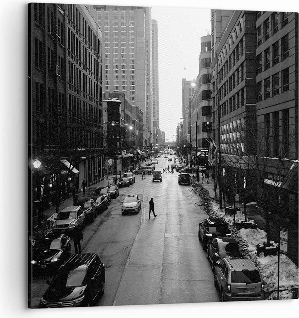 Bild auf Leinwand - Leinwandbild - Stadt Straße Haus - 50x50cm - Wand Bild - Wanddeko - Wandbilder - Leinwanddruck - Bilder - Kunstdruck - Wanddek...