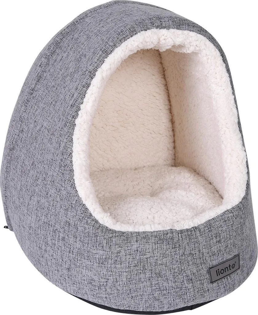 lionto Cave à chats en tissu Oxford gris clair avec coussin amovible