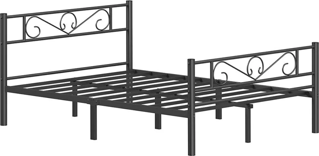 Lit 140x200 cm en métal laqué noir robuste pour couchage adulte 2 places