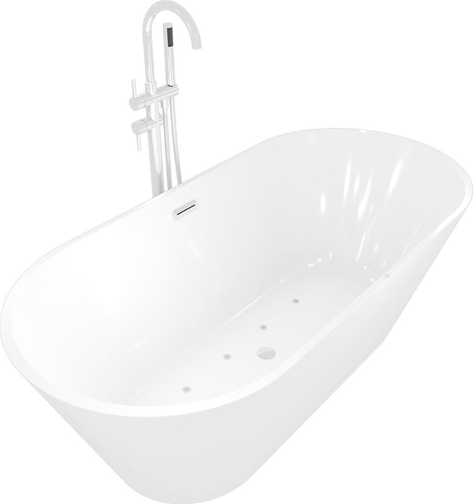 freistehende Badewanne Wanne F11 170x80cm Whirlpool mit Luftmassage mit Armatur AF04