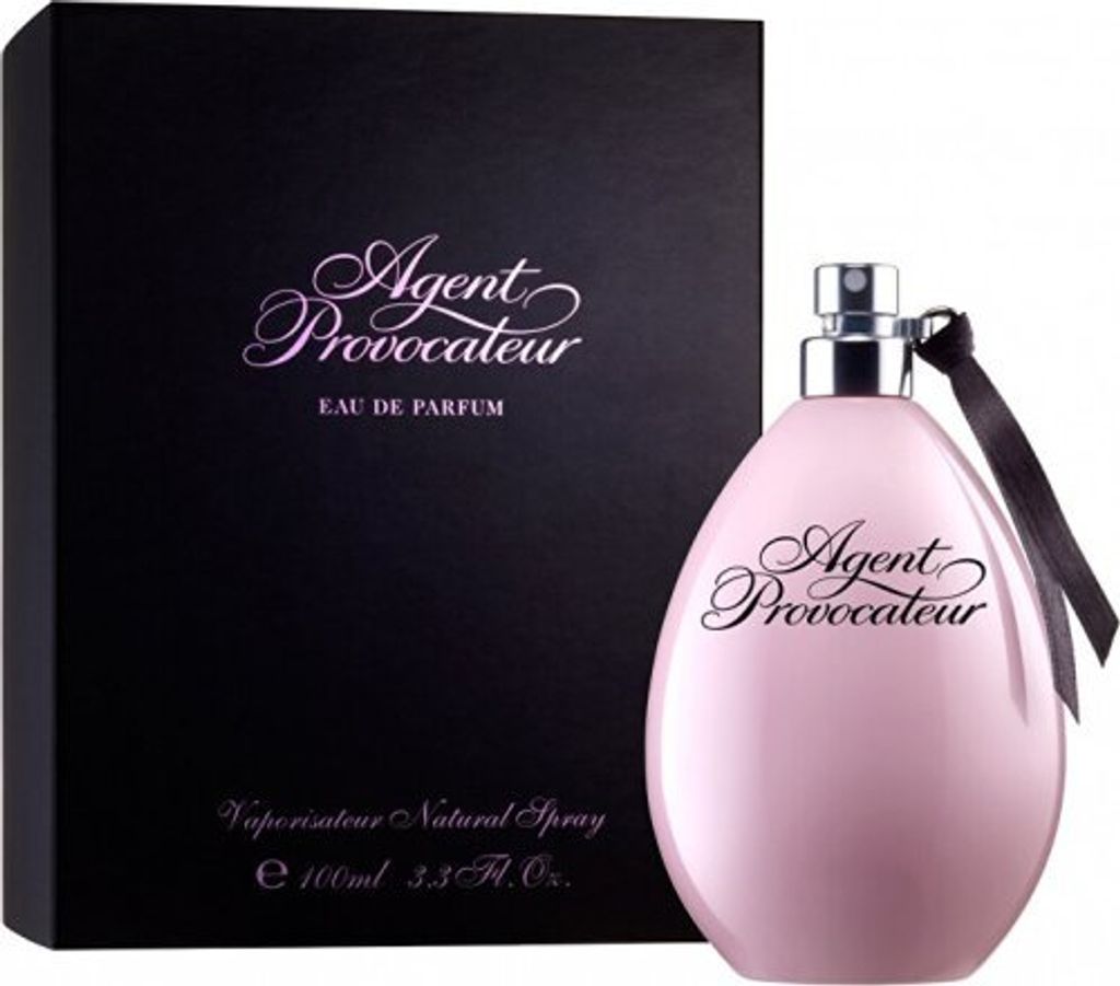 A bottle of Agent Provocateur perfume and its packaging.