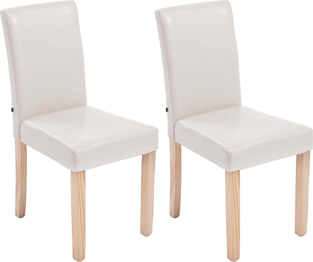 CLP 2er Set Esszimmerstuhl Ina Kunstleder mit Holzgestell Farbe:creme;Gestell Farbe:natur