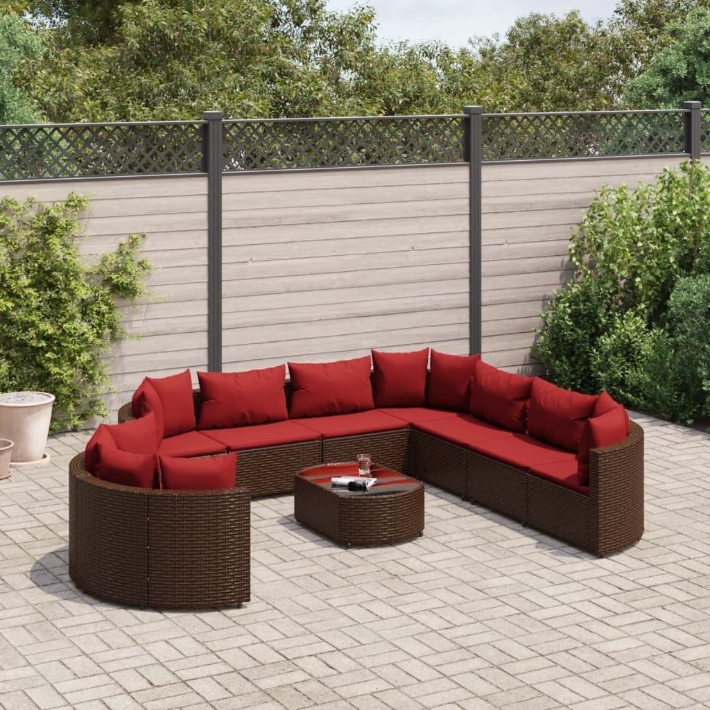 "2026 Promotion" 10-tlg. Garten-Sofagarnitur/Terrassenmöbel - mit Kissen - Braun Poly Rattan - Gartenmöbelset CC16623
