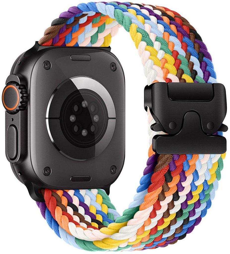 Stravo Elastisches Nylon-Armband – Kompatibel mit Apple Watch 38/40/41/42 mm, SE & Serie 1–11 – Atmungsaktiv, Fallschirmschließe – Regenbogen