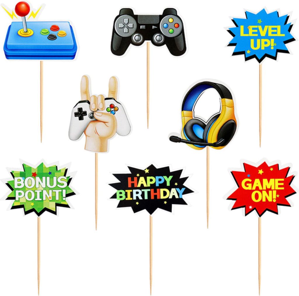 16 Stück Bunt Rhythmische Video Spiel Cupcake Toppers, Spiel Partyzubehör Kuchen Toppers, Cupcake Toppers, für Kinder Geburtstag Party Cupcake T...