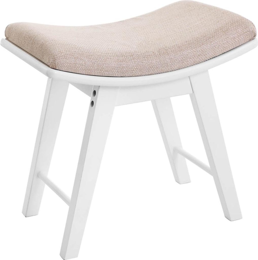 Konkaver, gepolsterter Hocker, weiß-beige