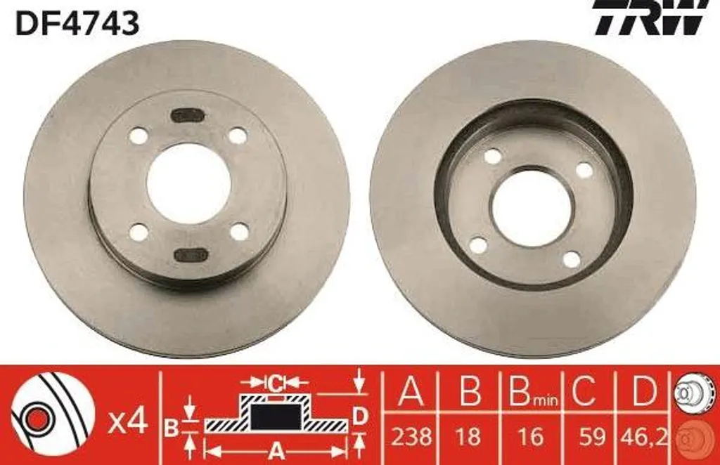 Stop aux vibrations : Disque de frein TRW DF4743 pour Nissan Micra K12