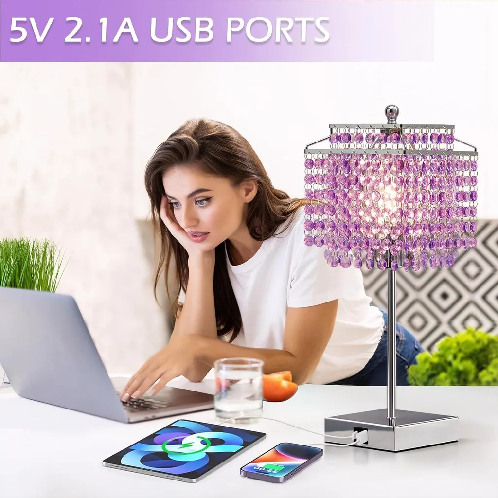 Lampe tactile violette 3 intensités avec charge rapide USB-C et USB-A - 6