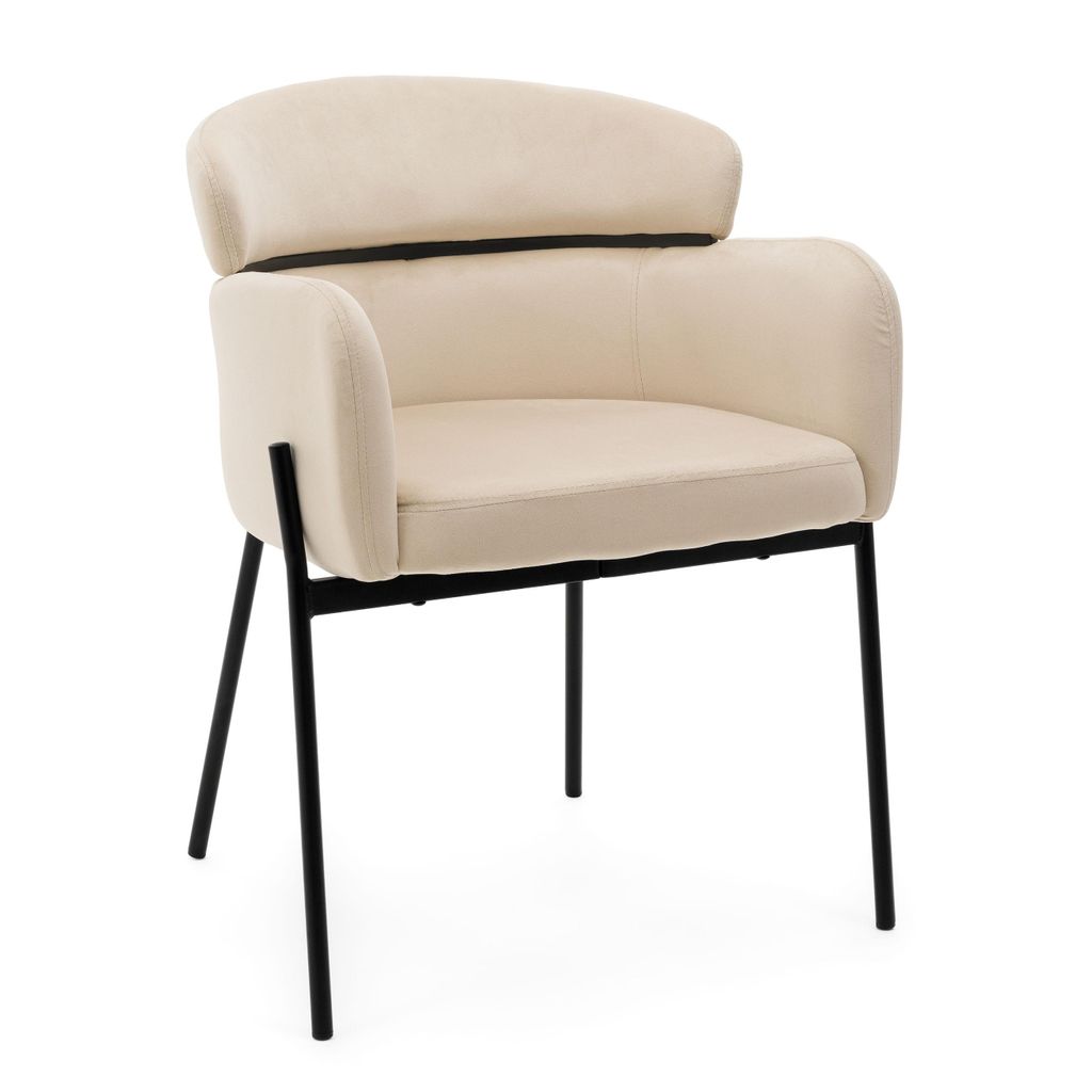 NEW HOME BOLZANO Stuhl, gepolsterter Esszimmerstuhl für das glamouröse Wohnzimmer mit Armlehnen – Beige – moderne Samtmöbel