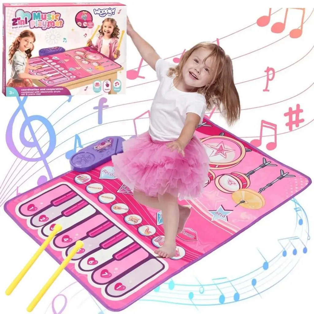Tapis musical Woopie 2 en 1 : batterie et piano interactifs pour enfant