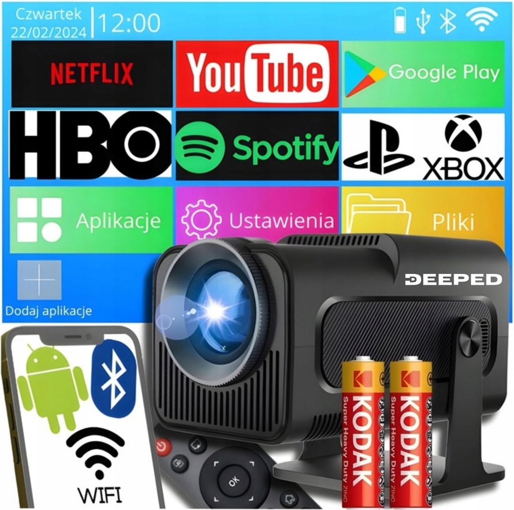 Android Projektor Tv Wifi Bt 5.0 4K Full Hd Portable Schwenkbar Bis Zu 150 Zoll