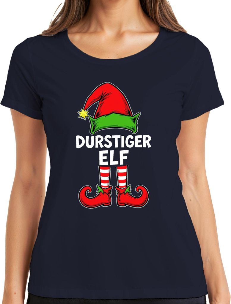 Durstiger Elf Weihnachtsfeier Trinkspiel Bier Party Geschenk Damen T-Shirt, Navy, M