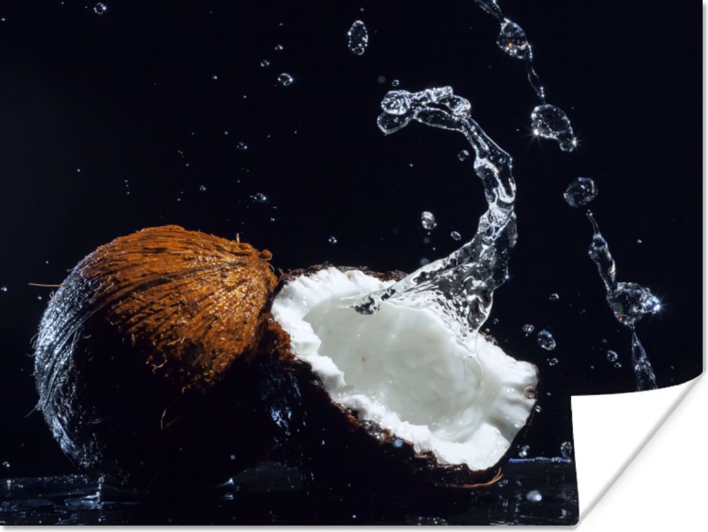 MuchoWow Poster Kokosnuss - Stillleben - Wasser - Schwarz - Frucht 80x60 cm - Kunst für zu Hause