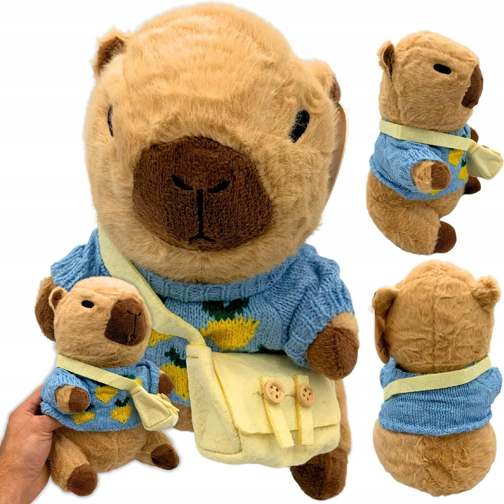 Doudou Capybara en peluche douce 25 cm avec pull et mini sacoche