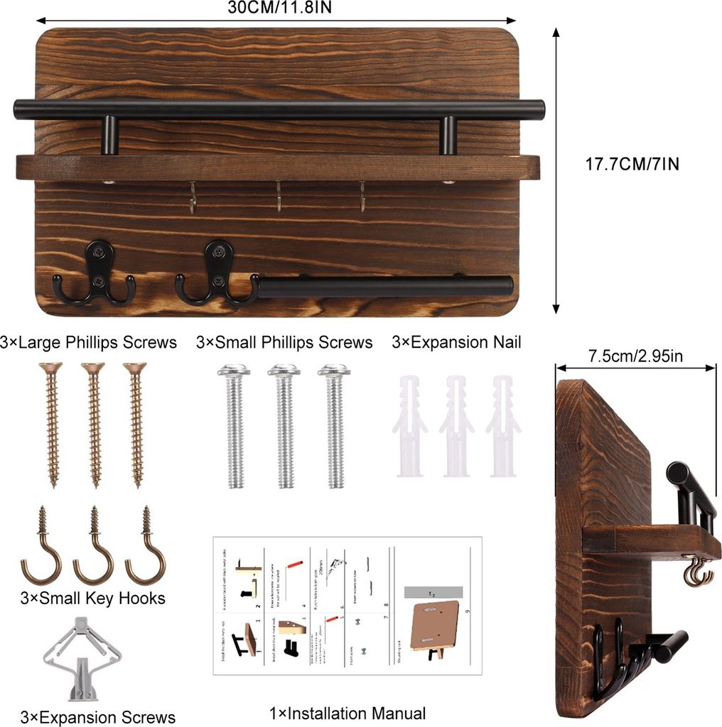 Schlüsselhalter für die Wand mit 5 Schlüsselhaken, Holz Produktbild 2
