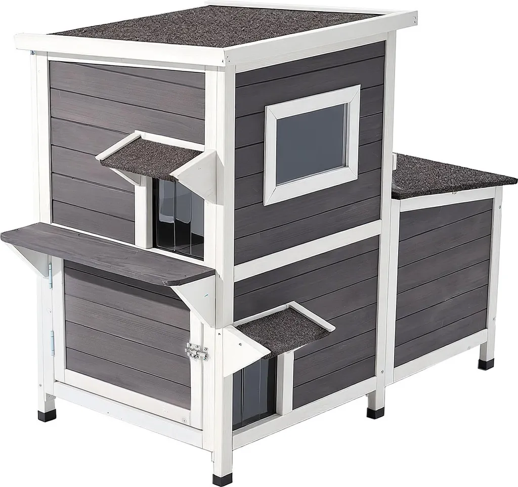 Niche pour chat extérieur surélevée en bois - Abri de jardin 2 étages
