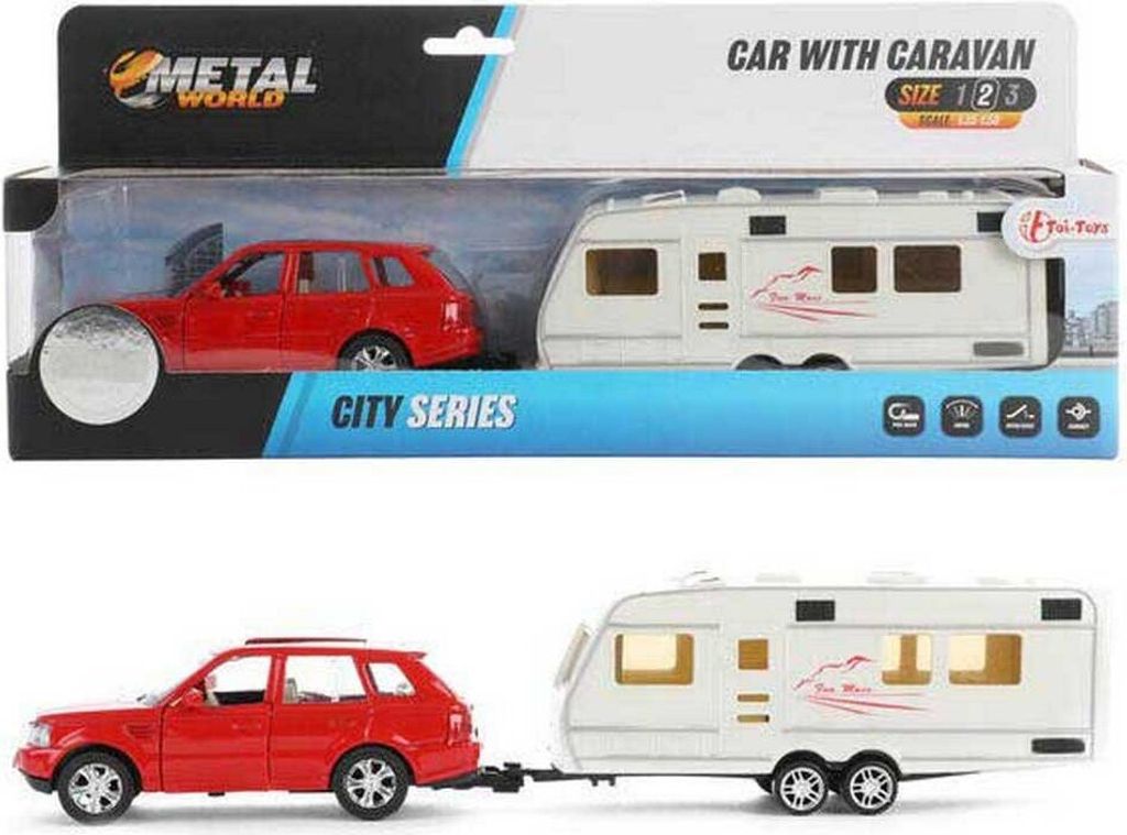 Auto s karavanem kov/plast 29cm na zpětné natažení Obrázek produktu 