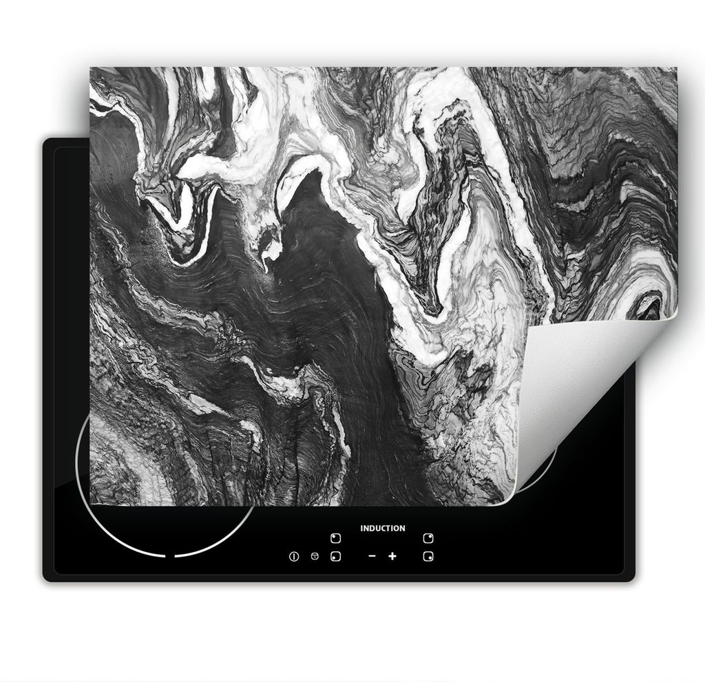 DarHaus Herdabdeckplatte 80x52 cm Anti Rutsch Matte Aufrollbar, grau - Marmor