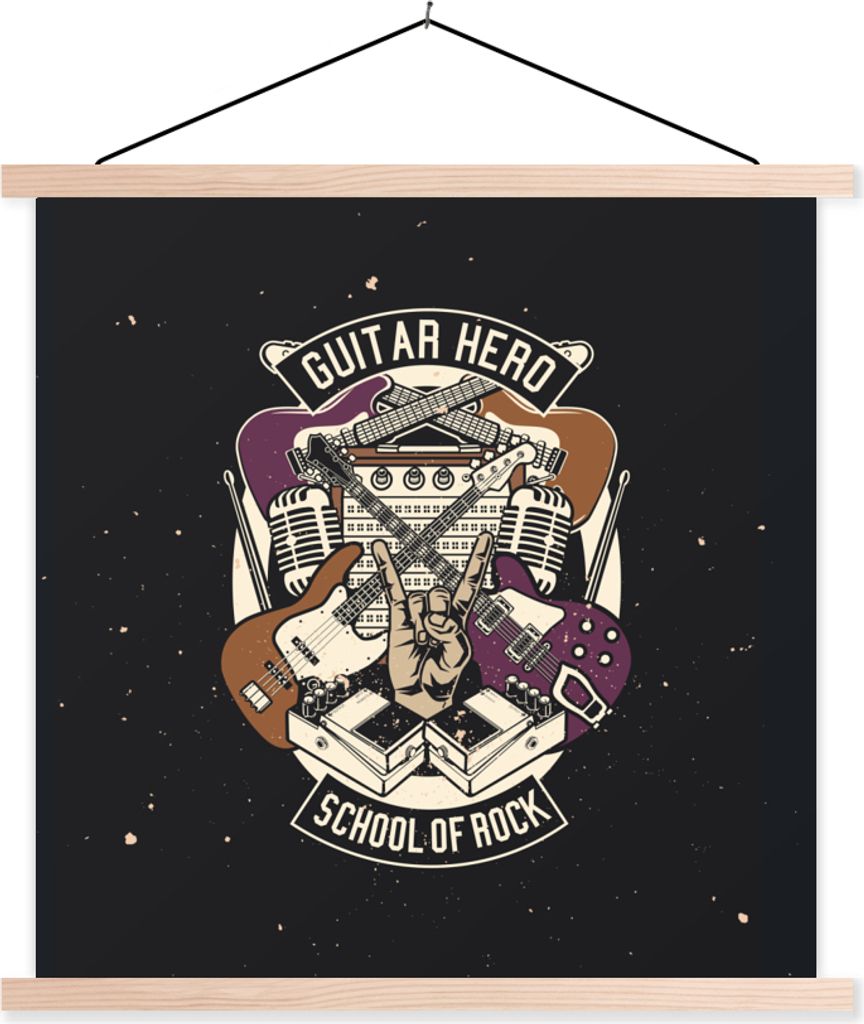 MuchoWow Textilposter Gitarre - Musikinstrumente - Retro 120x120 cm mit holzfarbenen Rahmen - Textil-Poster