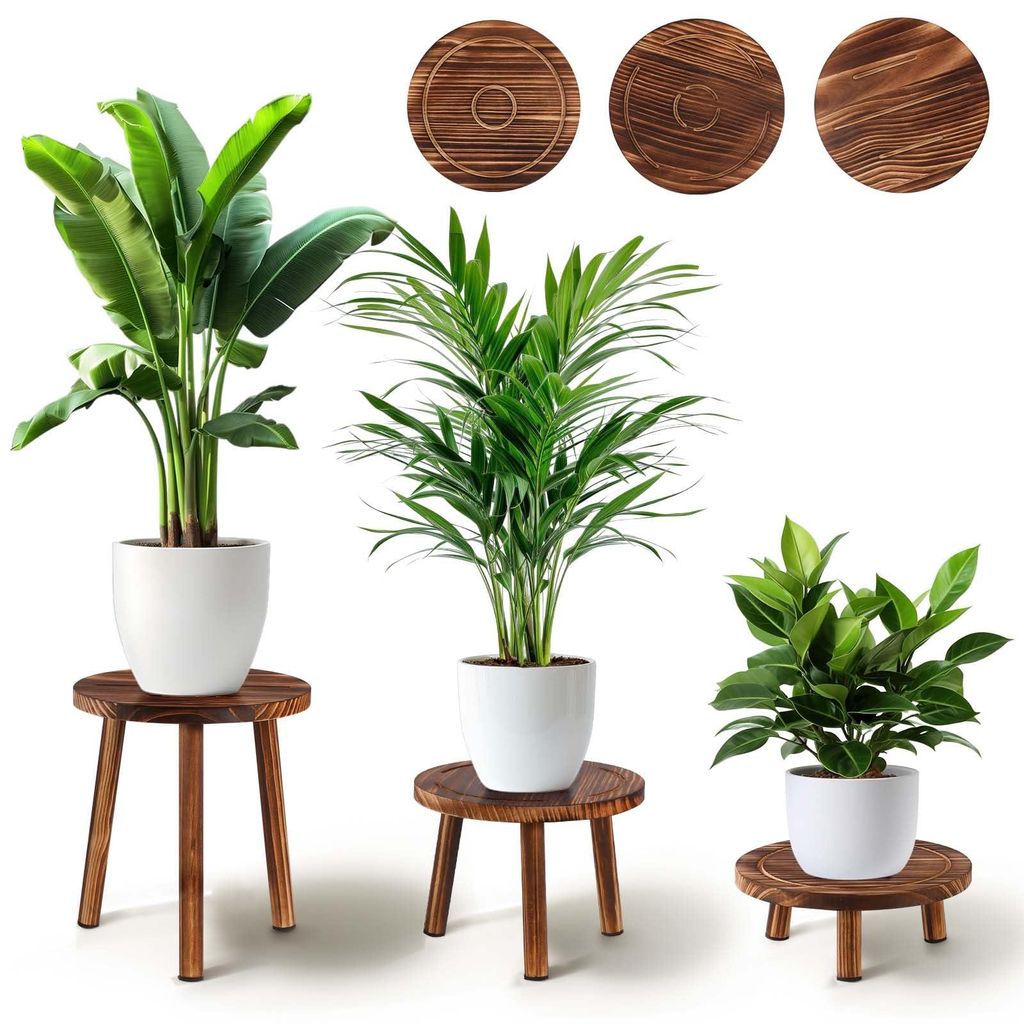 Set aus 3 hölzernen Blumenhockern, Höhe 10 cm, 18 cm und 28 cm, Pflanzenständer für verschiedene Topfgrößen, Hocker/Fußhocker, modernes Rega...