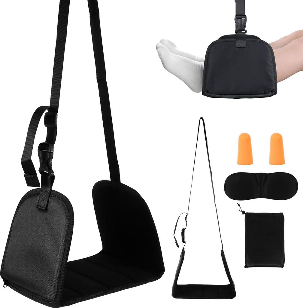 Fußstütze für Büro und Flugzeug - Ergonomischer Komfort - Verstellbar - 1 Stück - Schwarz - Memory-Schaum